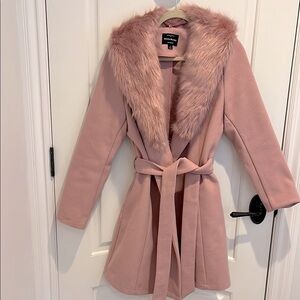 Pink Faux Fur Collar Coat- New!